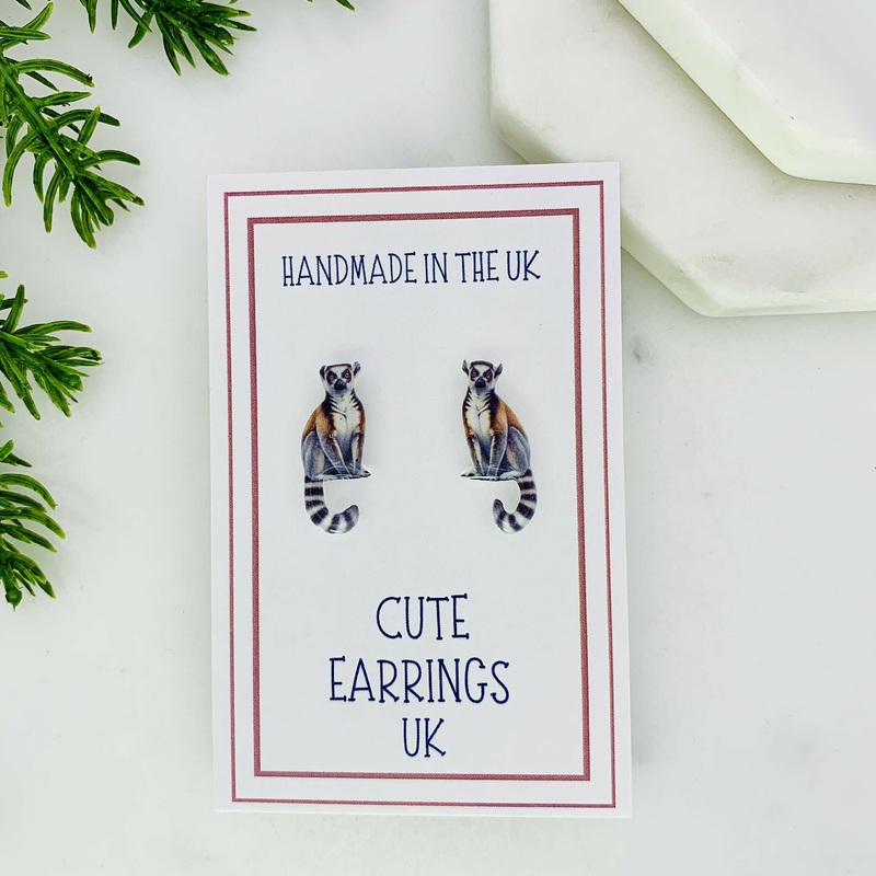 Ring Tail Lemur Stud Earrings