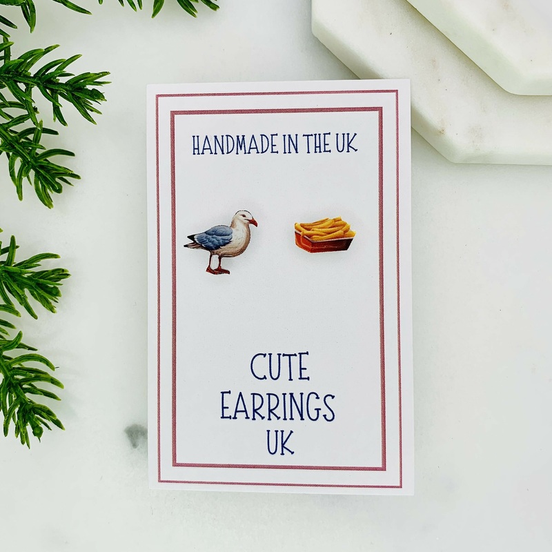 Seagull & Chips Mismatched Stud Earrings
