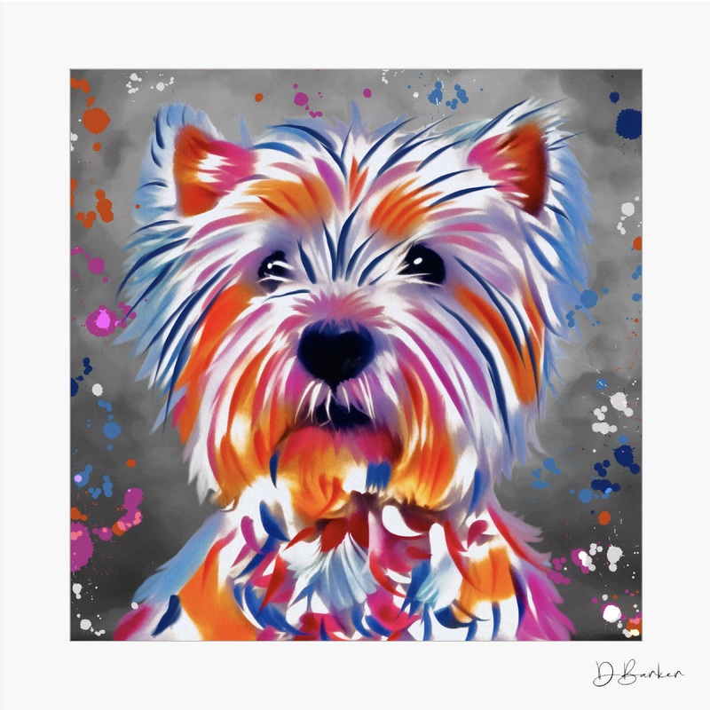 WEST HIGHLAND TERRIER DOG – COLOUR SPLASH MOUNTED ARTWORK.