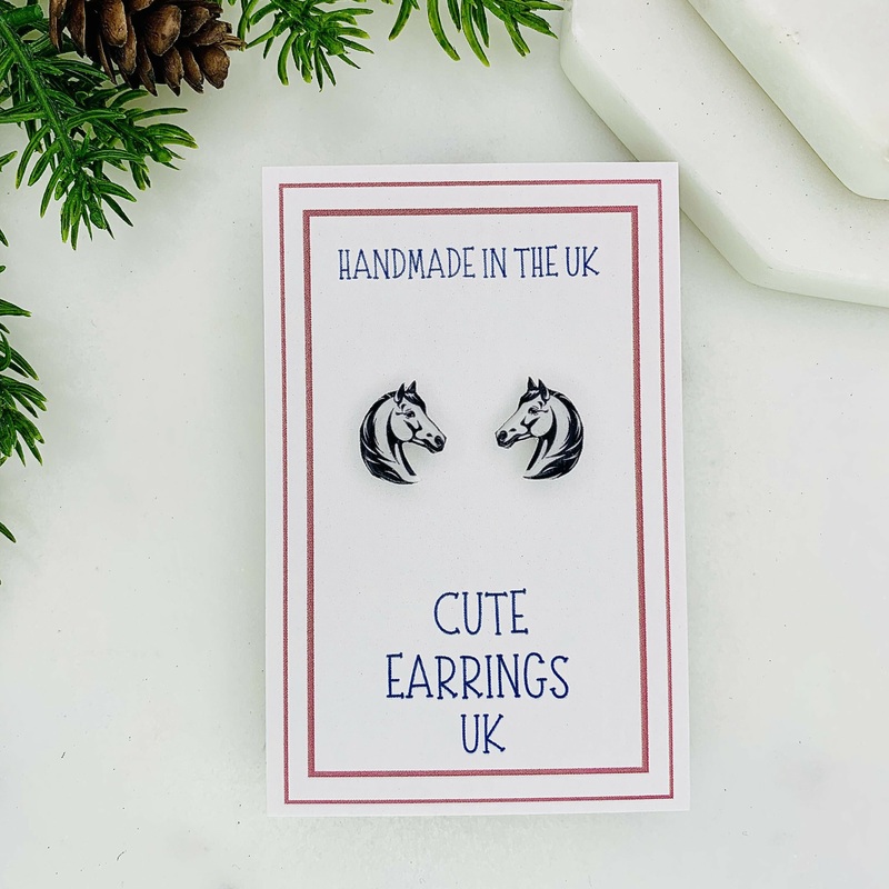 White Horse Head Stud Earrings
