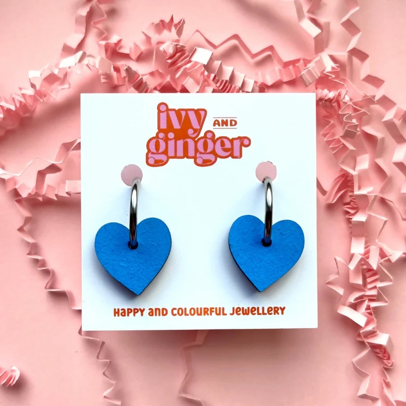 Blue Heart Shaped Hoop Earrings