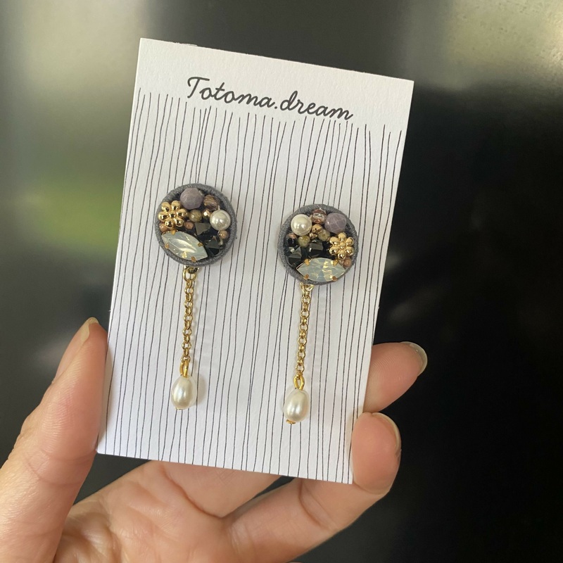 Crystal Embroidery Earrings With Charm