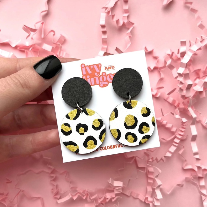 Gold Leopard Drop Dangle Statement Earrings