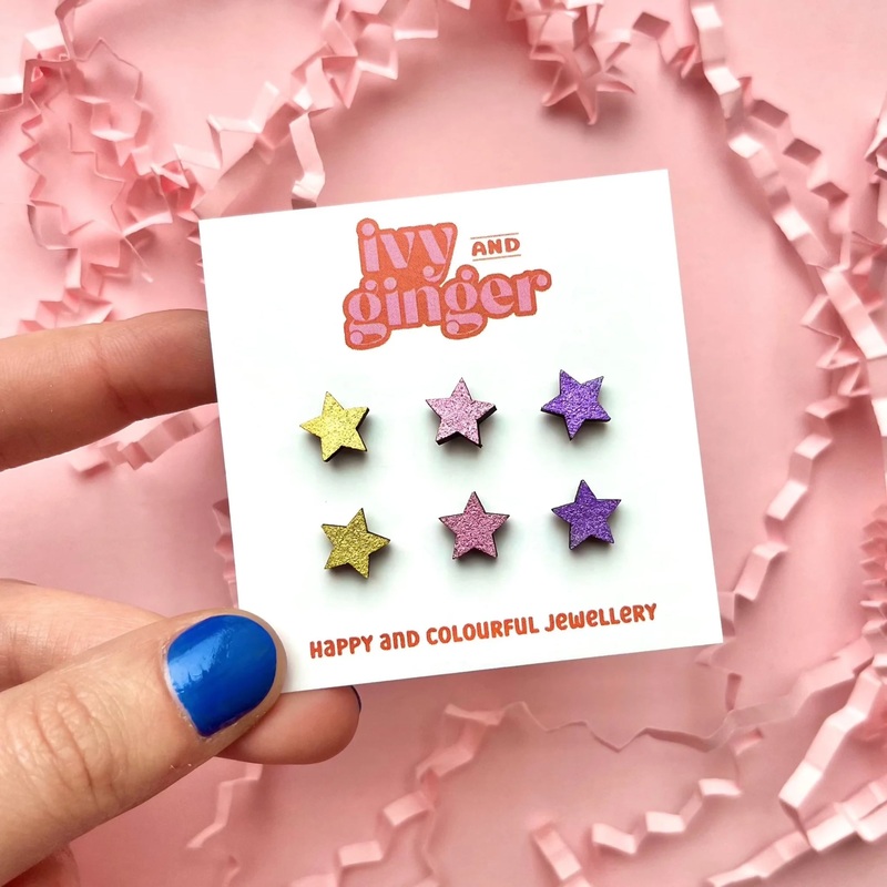 Gold Star Stud Earrings Set