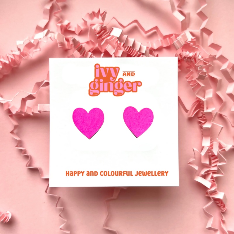 Midi Neon Pink Heart Stud Earrings
