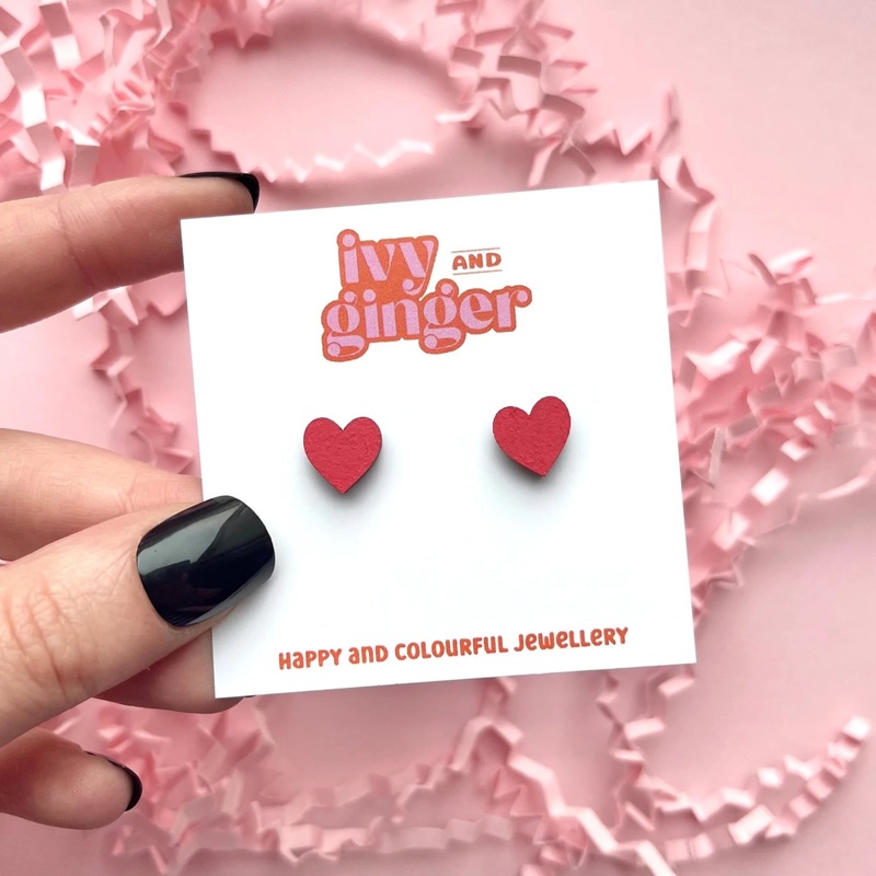 Mini Bright Red Heart Stud Earrings