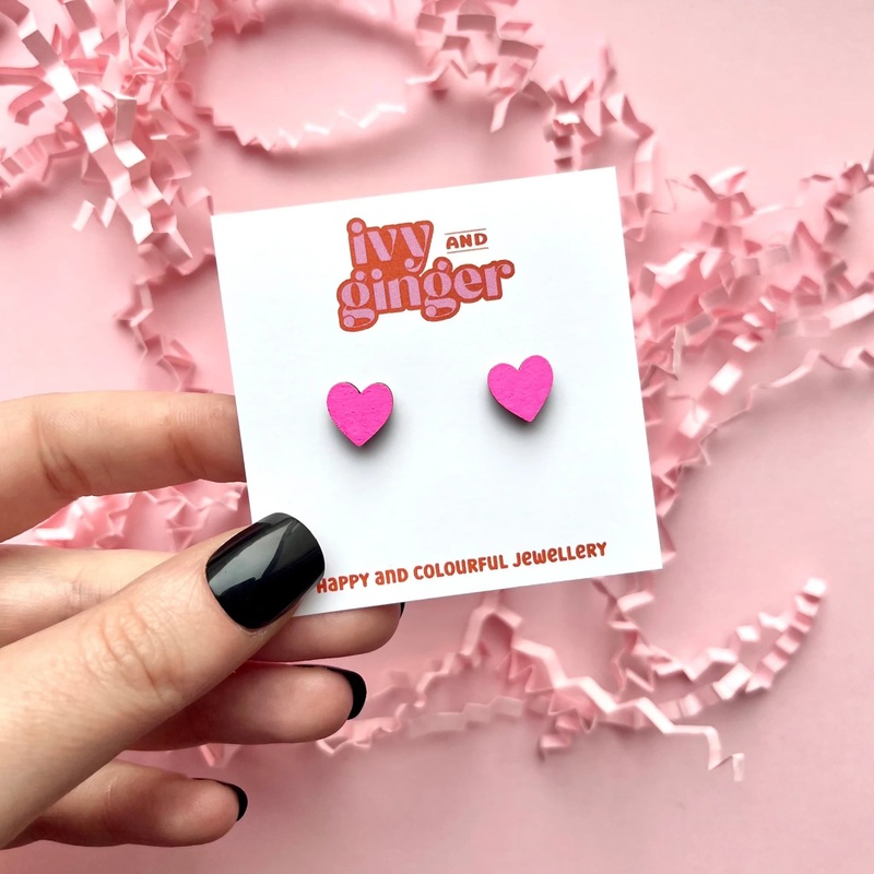 Mini Neon Pink Heart Studs