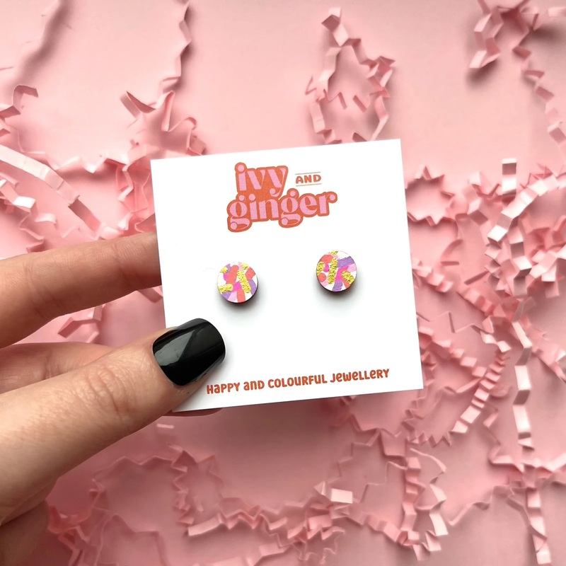 Mini Pink Circle Confetti Stud Earrings