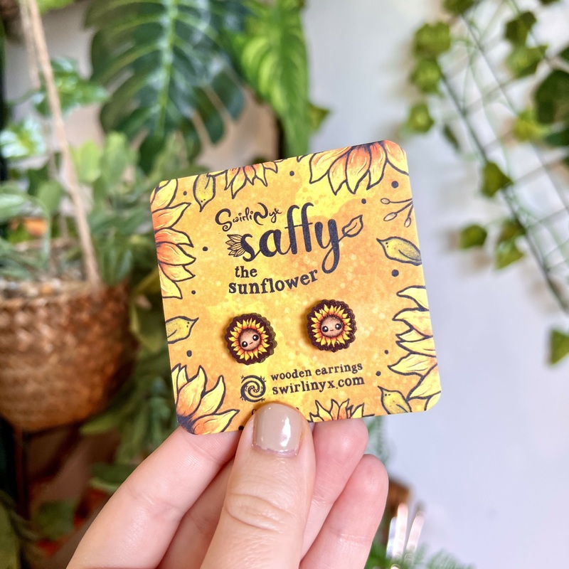 Saffy the Sunflower Wooden Earrings