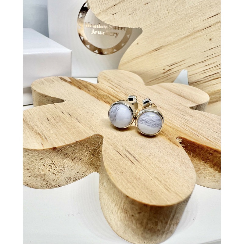 Blue Lace Agate Stud Earrings