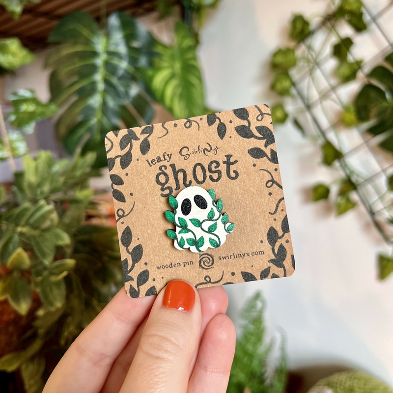 Leafy Ghost Wooden Pin