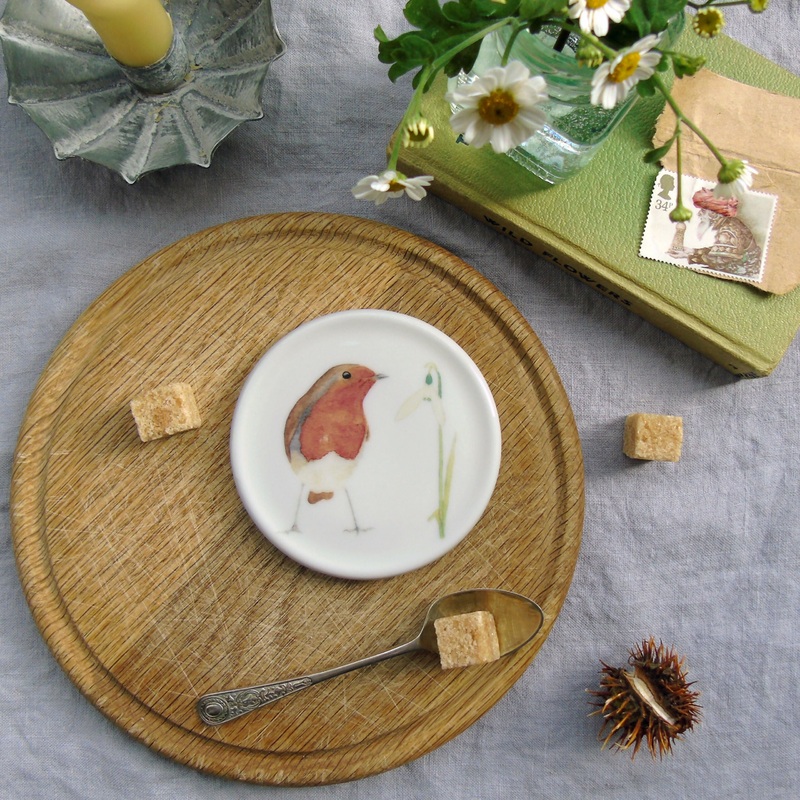 Robin and snowdrop Bone China Coaster