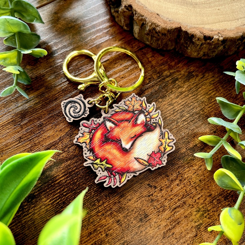 Sleeping Fox Wooden Keyring