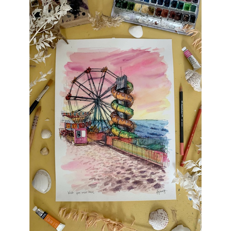 Wish You Were Here A4 Framed