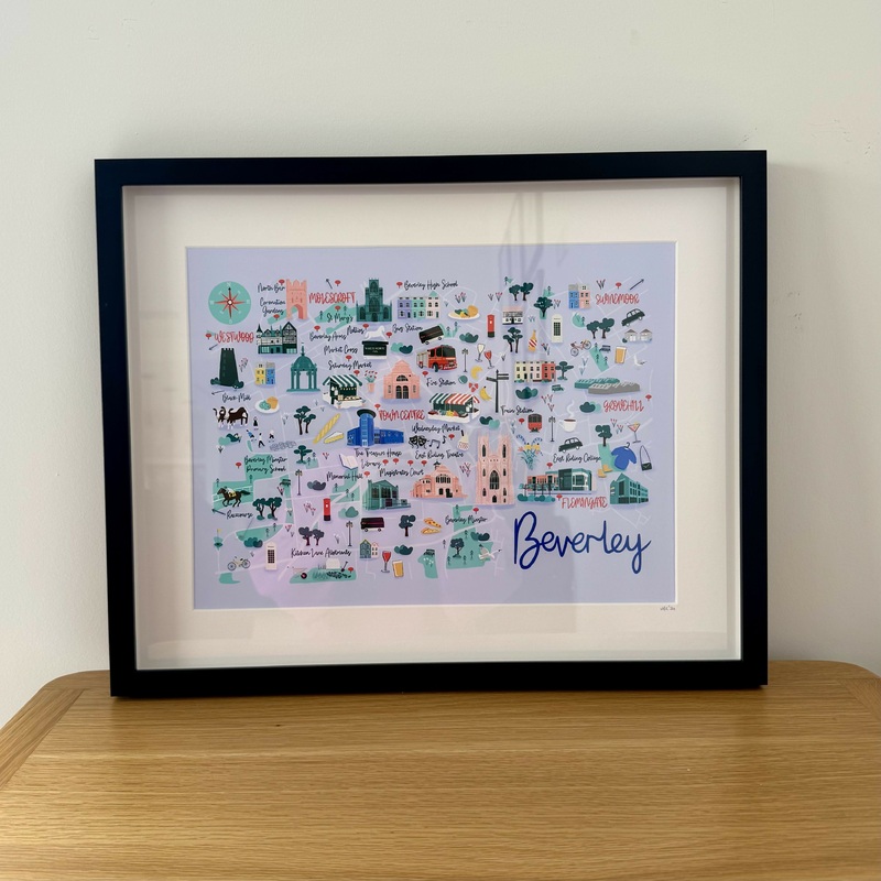 A3 Black Framed Beverley Map Art Print