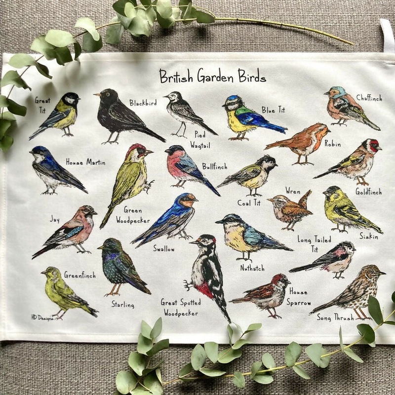 British Garden Birds Illustrated Tea Towel