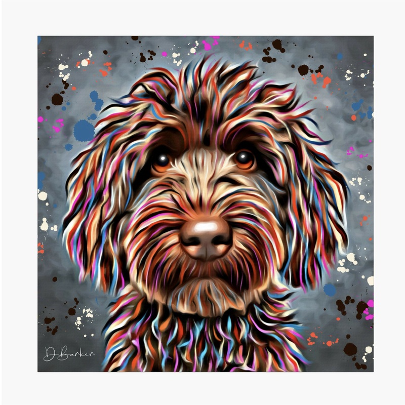 CHOCOLATE COCKAPOO – COLOUR SPLASH MOUNTED ARTWORK.