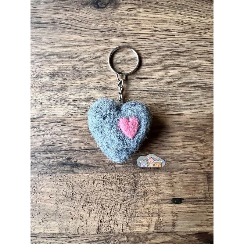 Felted Heart with Mini Heart Keyring