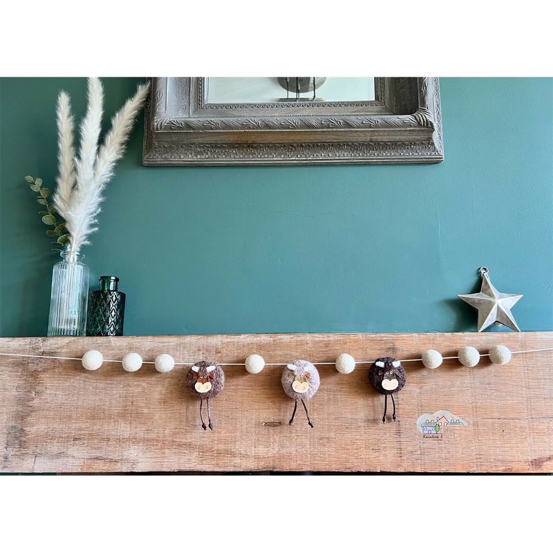 Felted Highland Cow Garland|Brown Mix|Copper