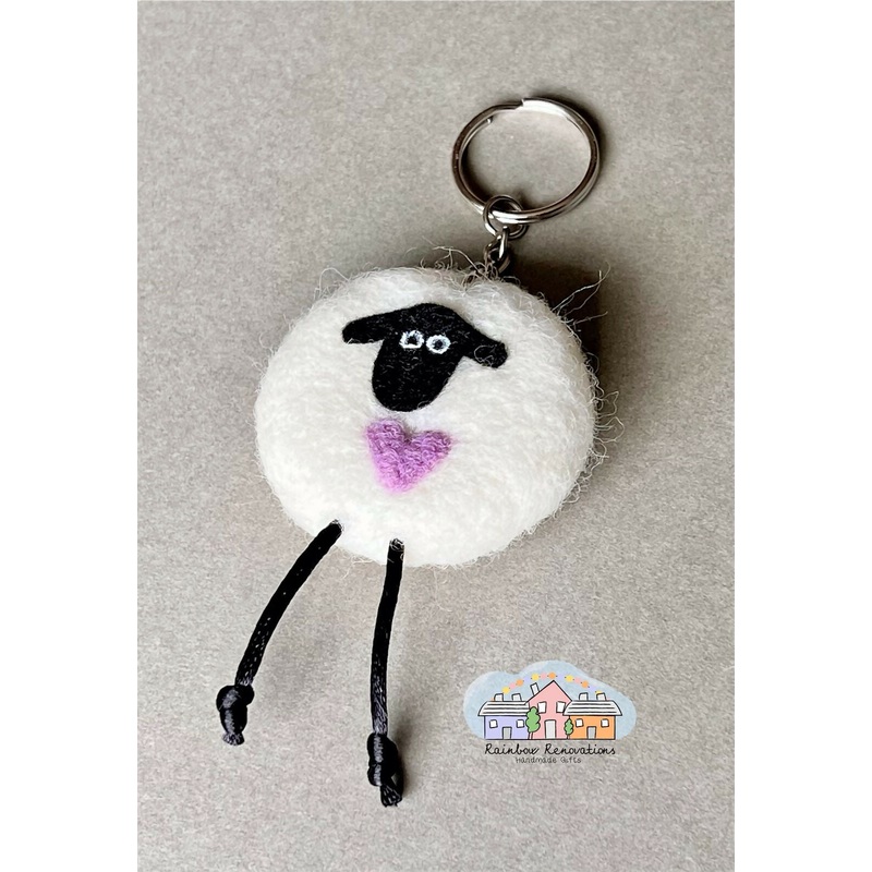 Felted Sheep with Heart Keyring
