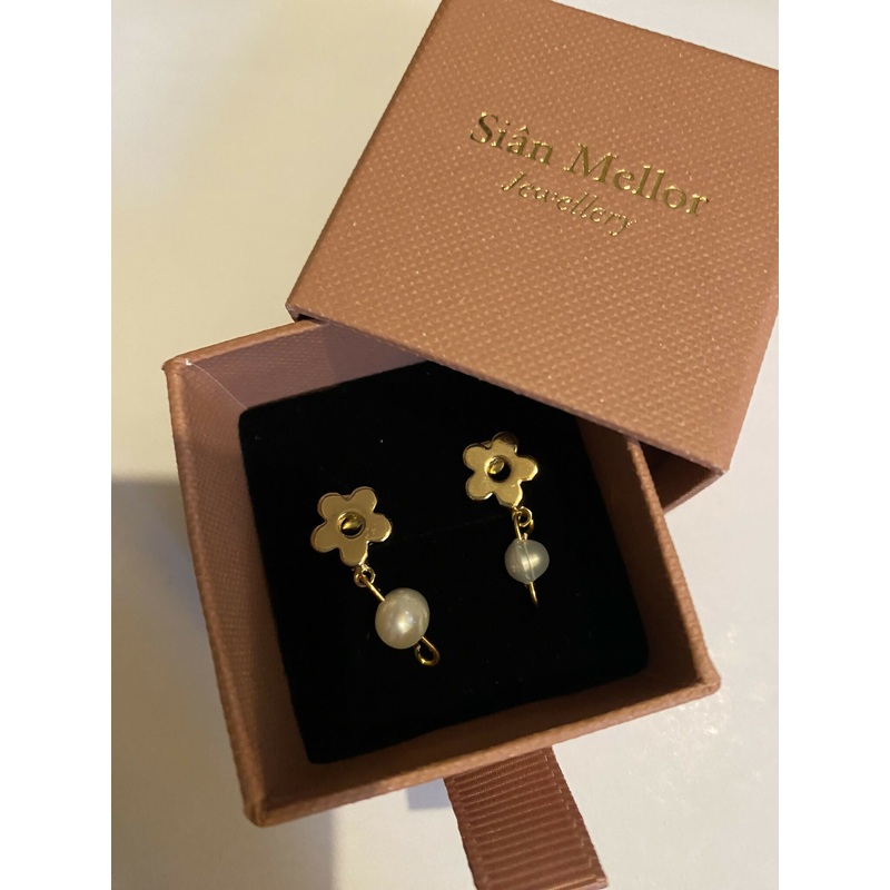 Flower and Pearl Dangle Studs