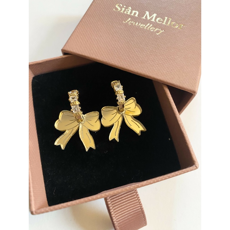 Gold Bow Huggie Hoops