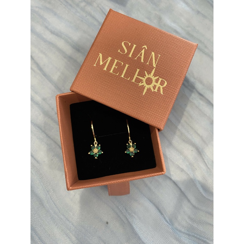 Green Flower Huggie Hoops