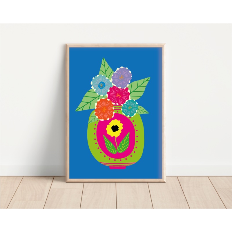 Illustrative Vase Of Flowers Print A3