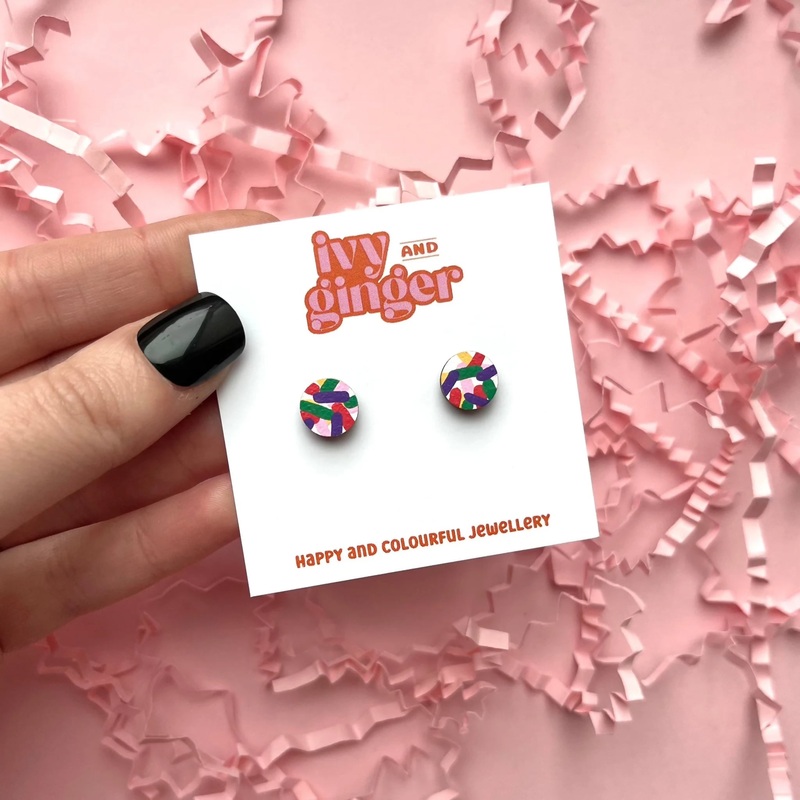 Mini Circle Confetti Print Stud Earrings