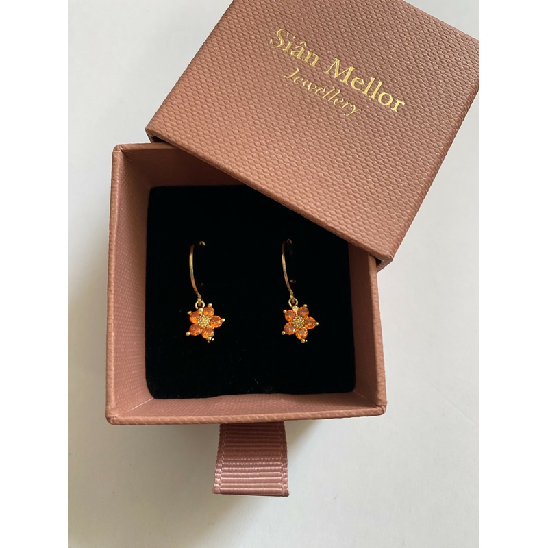 Orange Flower Huggie Hoops