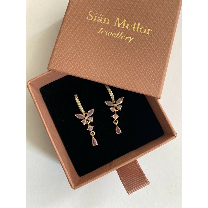 Pink Butterfly Dangle Huggie Hoop Earrings