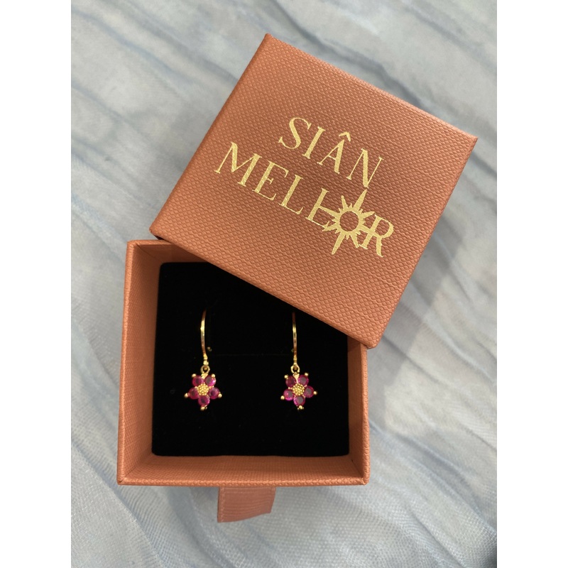 Pink Flower Huggie Hoops