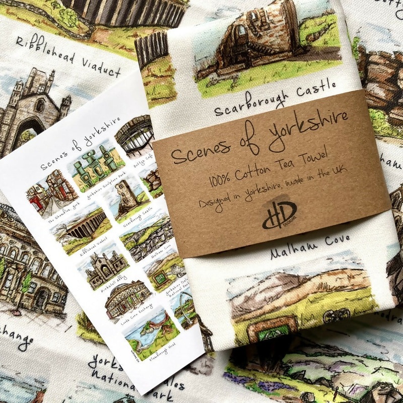 Scenes of Yorkshire Illustrated Tea Towel