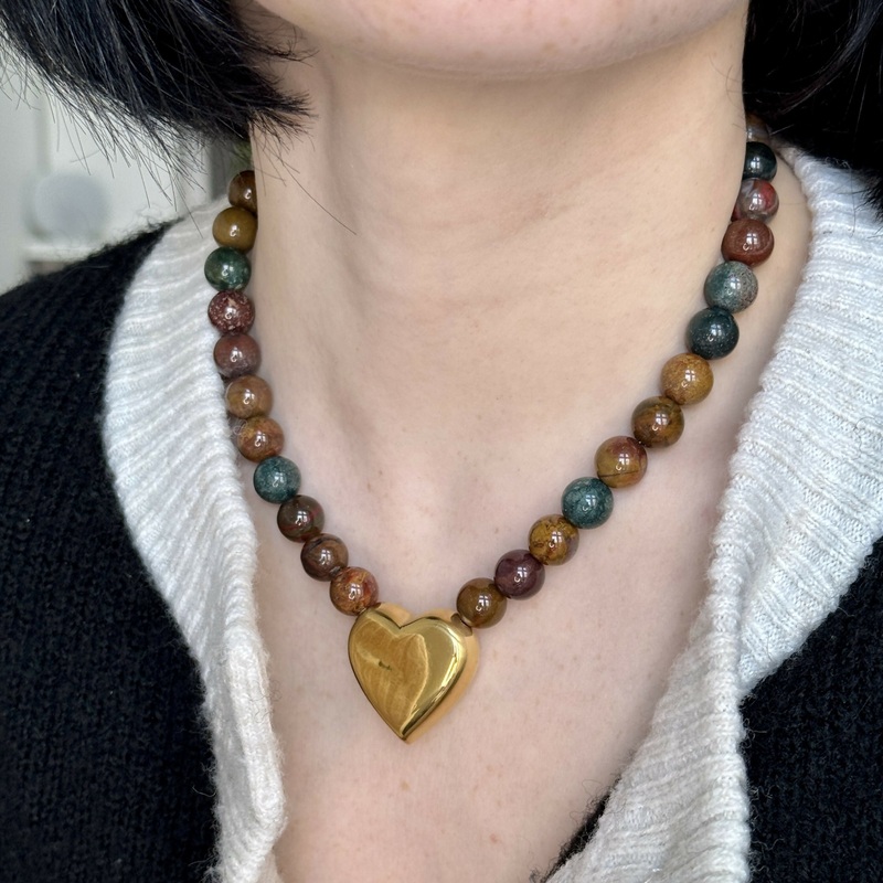 Stone Necklace|Brown-Heart|Burgundy-Star