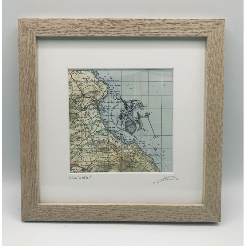 Wibble Wobble! – Original Pen drawing on Vintage Map ( ROBIN HOODS BAY) by Jenny Davies