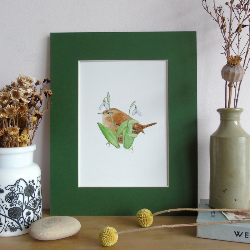 Wren and Snowdrops Giclee Print