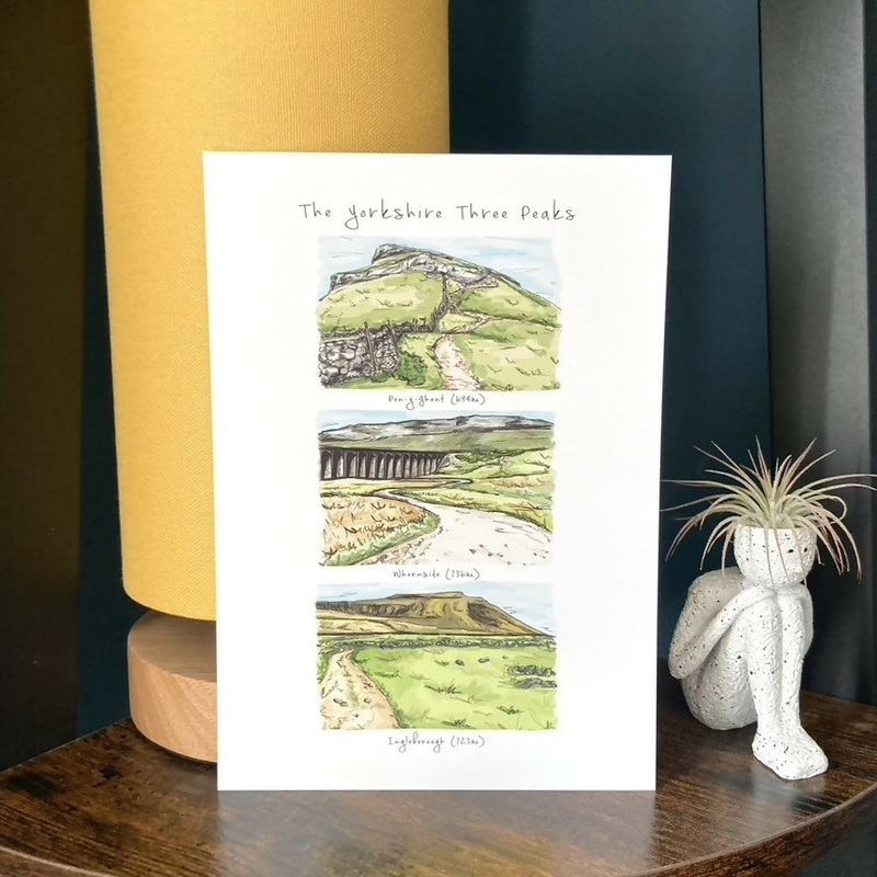 Yorkshire 3 Peaks Art Print|A5 Print|A4 Print