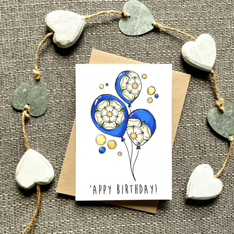 Yorkshire Rose Balloons Greetings Card