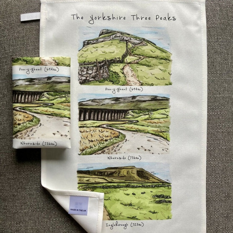 Yorkshire Three Peaks Illustrated Tea Towel
