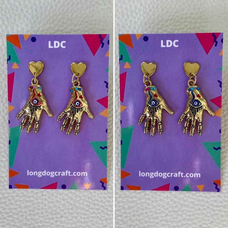 Colourful Palmist Drop Stud Earrings