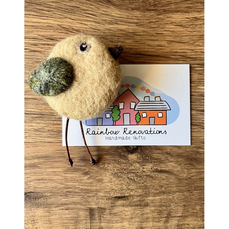 Felted Bird Brooch|Yellow|Beige