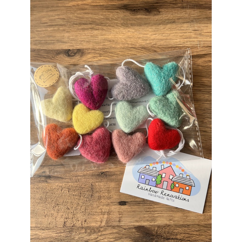 Felted Heart Garland|Baby pink|Purple/white|Green/lemon|Rainbow|Orange mix|Pastel Rainbow|Purple/lilac|Grey/pink|Green/white/gold|Pinks|Grey/mustard