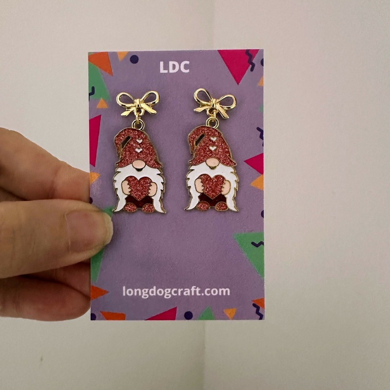 Glitter Gnome Bow Stud Earrings