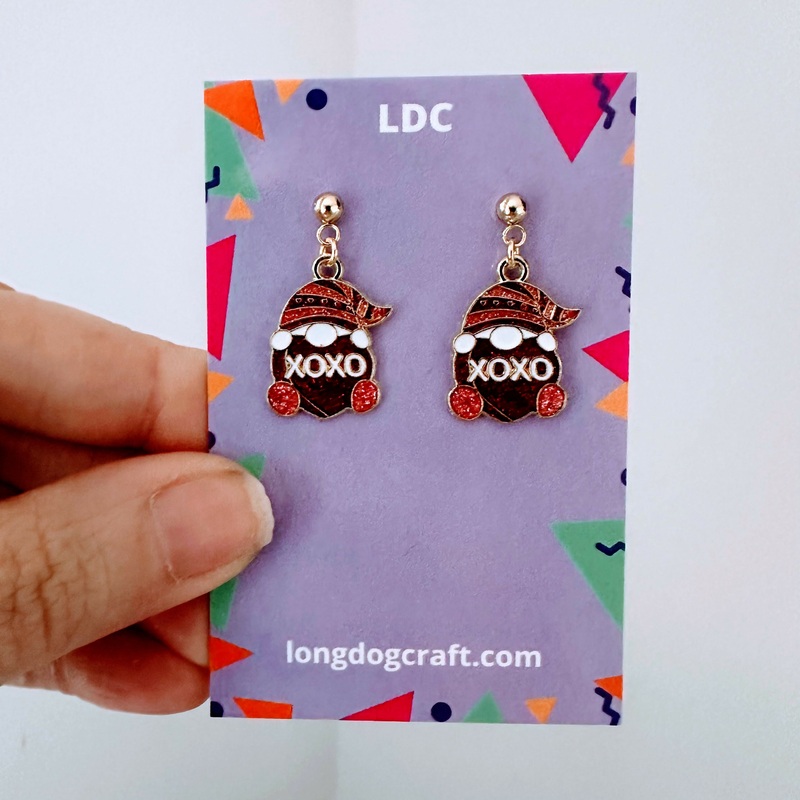 Gnome Heart Drop Stud Earrings