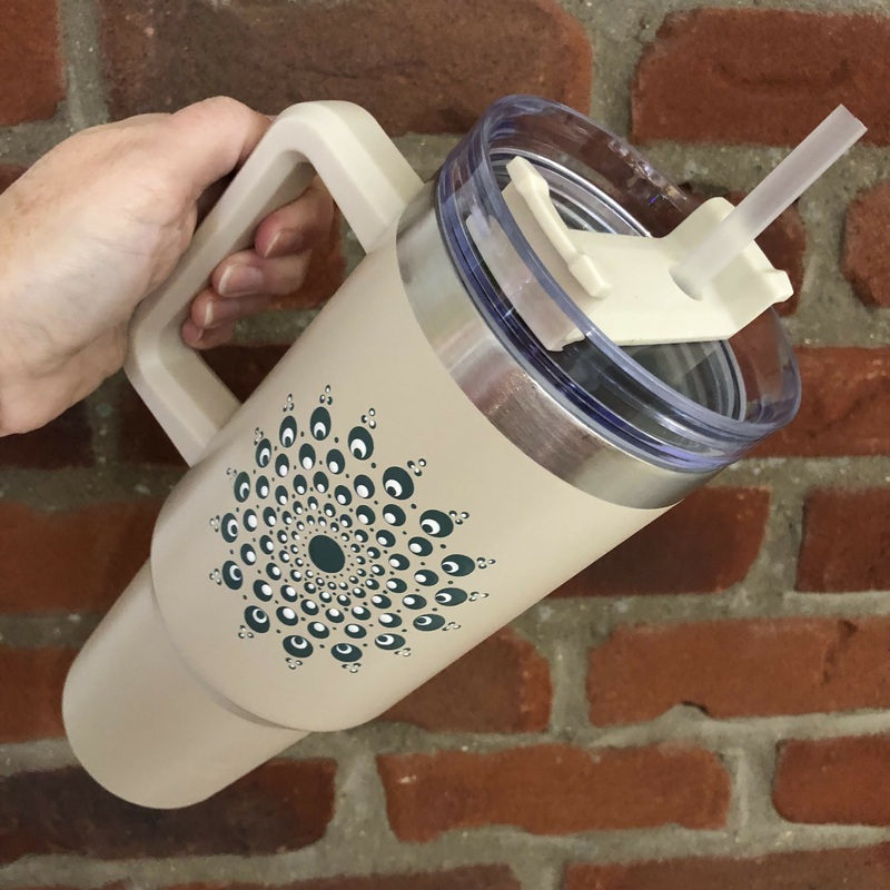 Hand Painted Dot Mandala Stanley-Style Cup With Straw: Cream with Thicket