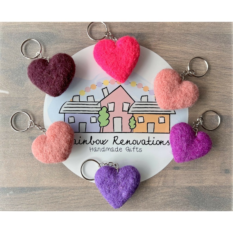 Heart Keyring|Purple|Lilac|Dark red|Pink|Yellow|Mint|Duck egg blue|Blue|Baby pink|Aubergine|Lavender|Neon pink|Cerise pink