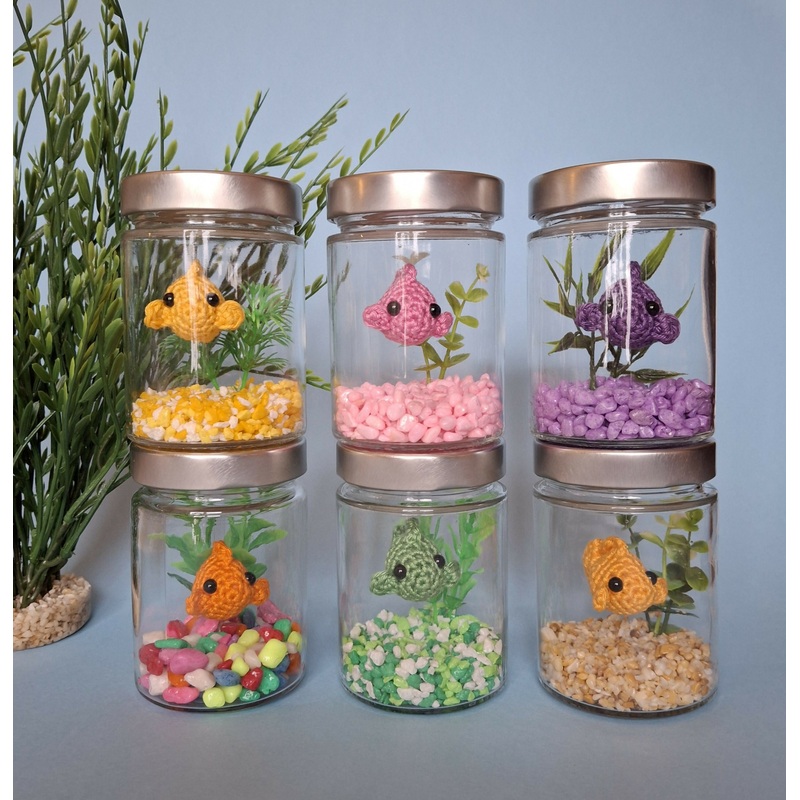 Jar Aquarium with a Crochet Fish