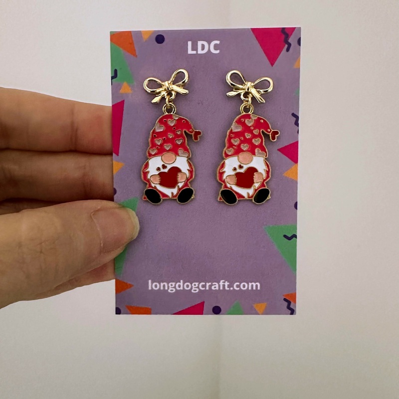 Pink Gnome Bow Stud Earrings