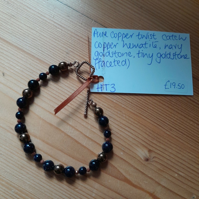 Pure Copper Toggle Catch Bracelet with Copper Hematite, Navy Goldstone and Tiny Faceted Golden Goldstone.
