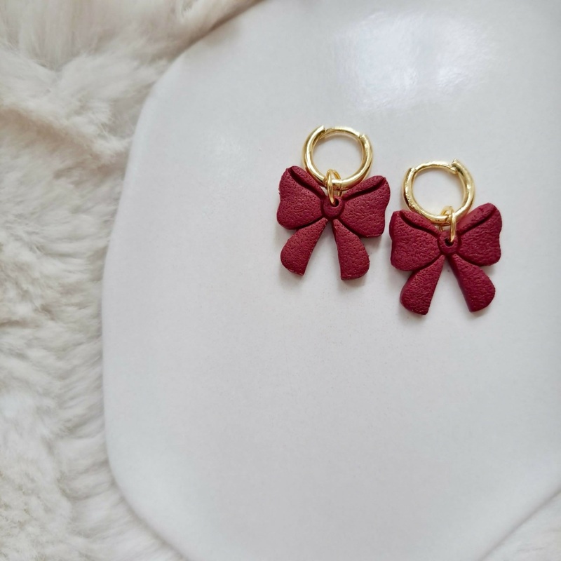 Textured Bow Clay Earrings|textured Bow clay earrings|Clay Wire Bow Earrings